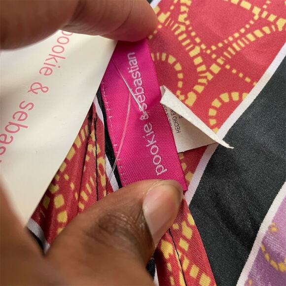 Pookie & Sebastian Satin Print Nicole Dress Women's S Multicolor Formal - Picture 6 of 9